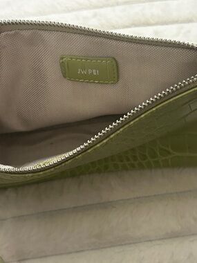 JW PEI Olive Croc-Embossed Zip Clutch